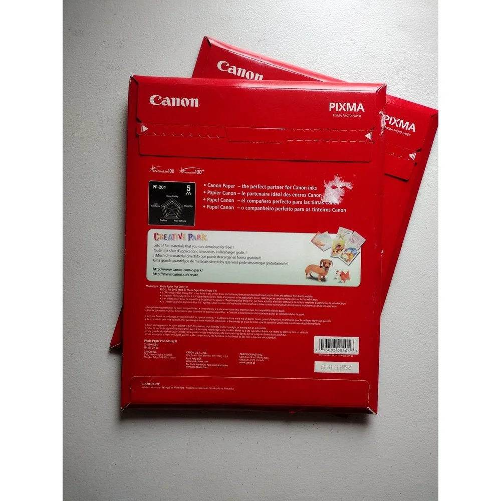 Canon‎ Photo Paper Plus Glossy II 8.5x11 PP-201 20 Sheets 2 Pack 40 Total NEW